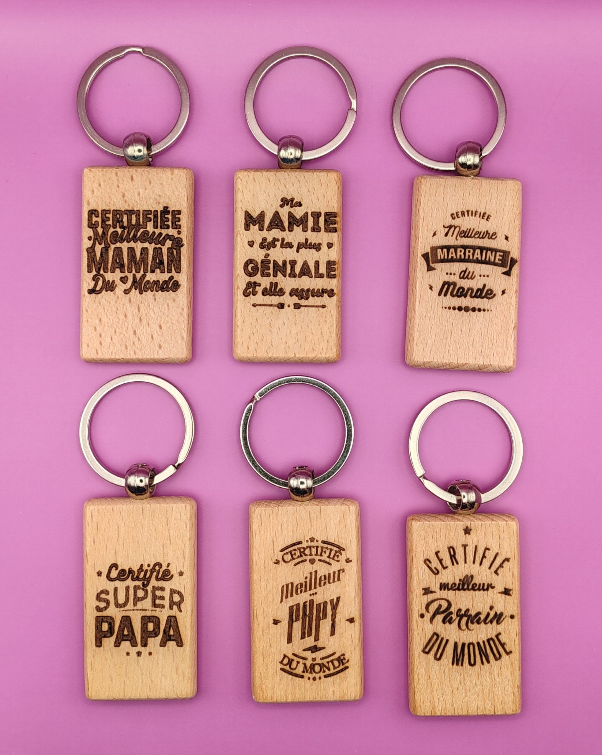 porte-clés en bois avec gravure Jo Art Design
